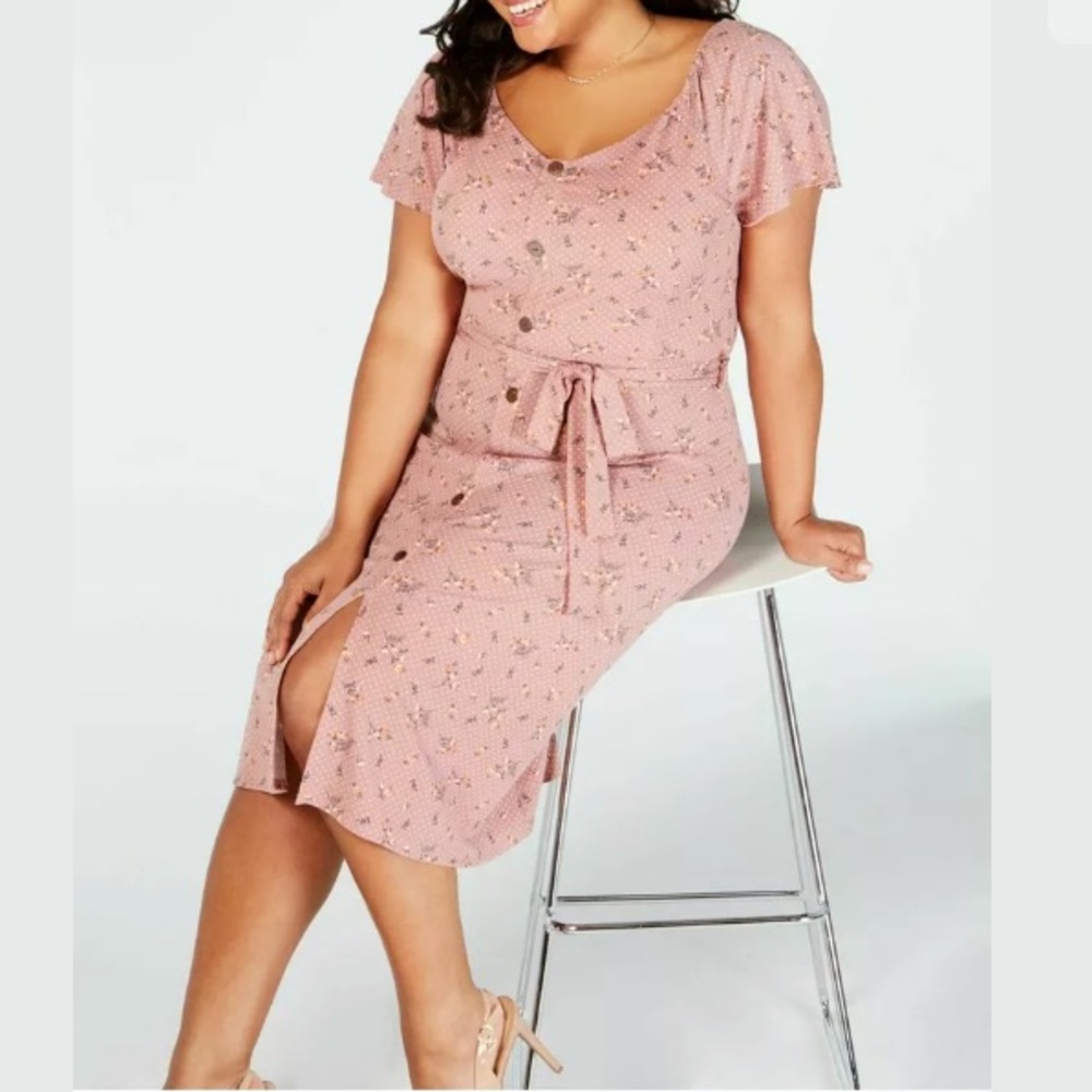 Monteau Floral Midi Dress with Tie Waist